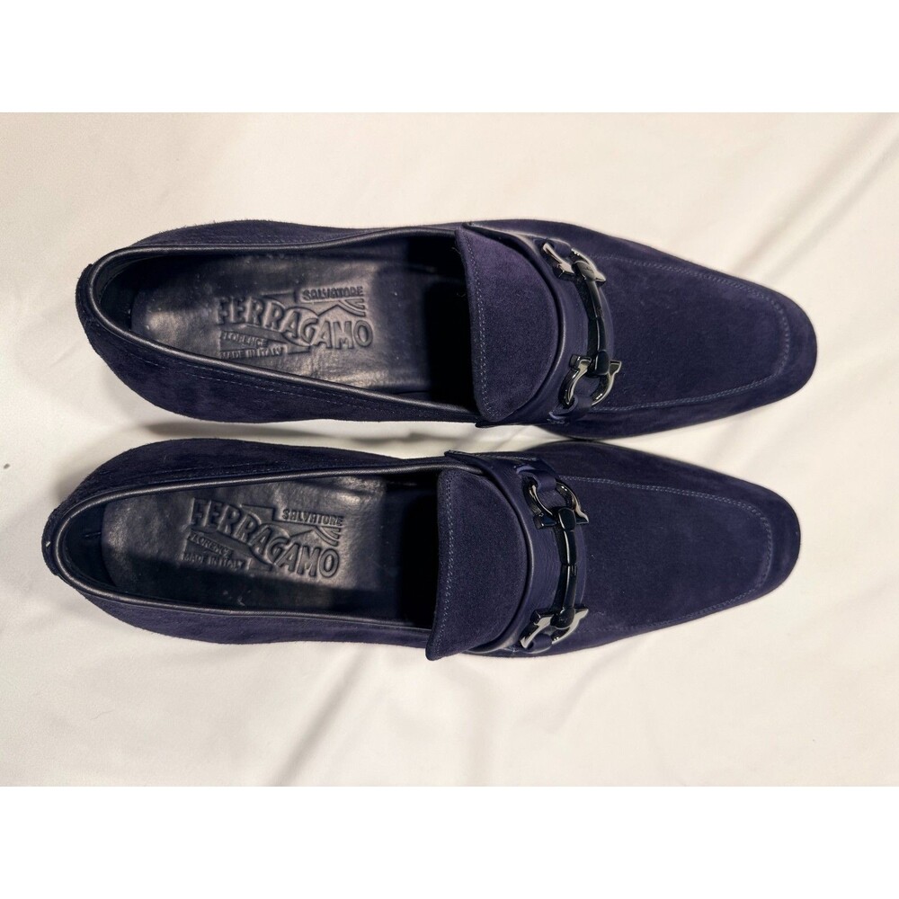 Mens Salvatore FERRAGAMO Celso Dark blue Leather (Suede) Horsebit Loafer SIZE 9D - Picture 4 of 6
